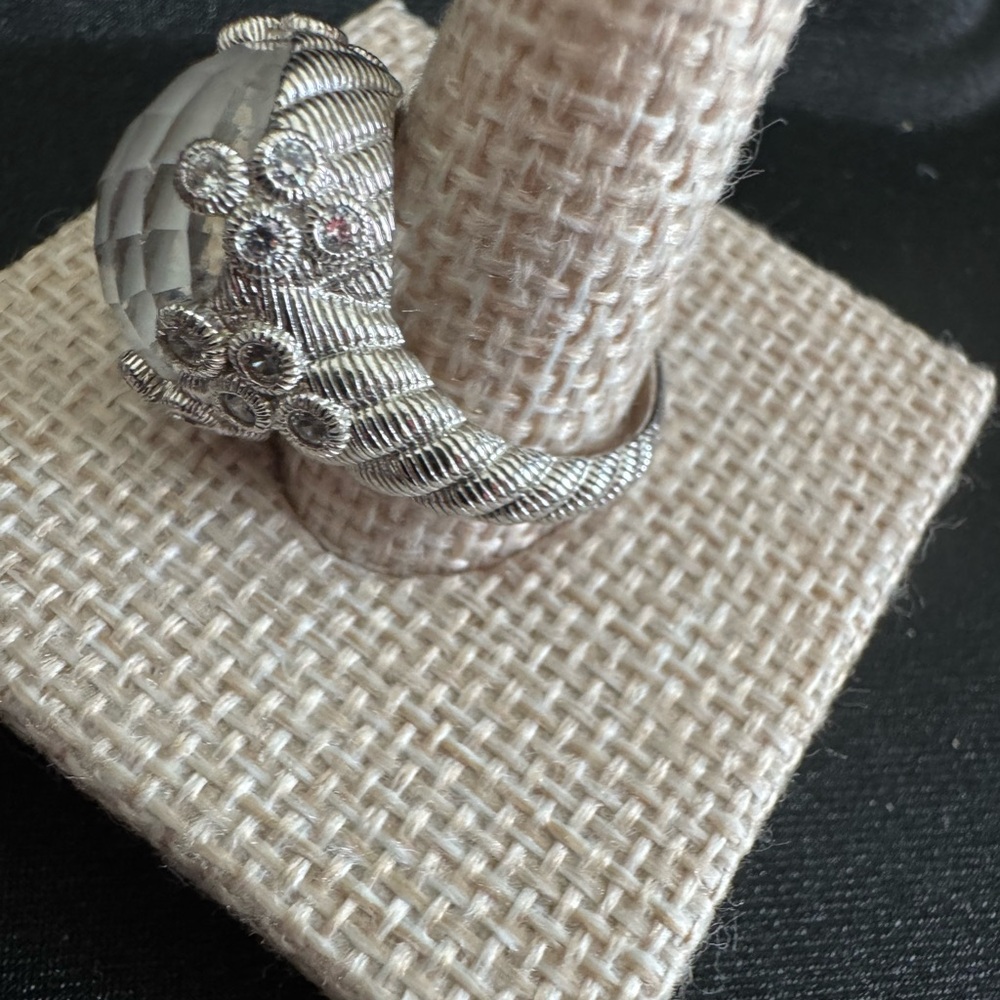 Judith Ripka 925 Silver White Faceted  Cut Quart Ring w/Diamonique CZ stones - Picture 9 of 10